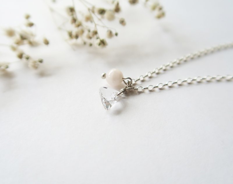 925純銀 粉色夢幻摩根石三角水晶 項鍊 - 項鍊 - 純銀 白色