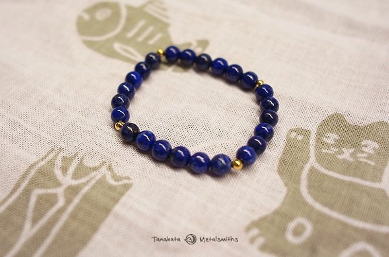 ☽ Qi Xi hand for ☽ [07159] 6mm brass beads of lapis lazuli +4 stars - งานโลหะ/เครื่องประดับ - วัสดุอื่นๆ สีน้ำเงิน