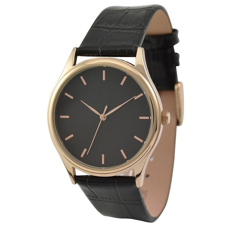 Rose Gold Watch with rose gold indexes in black face - Women's Watches - Other Metals 