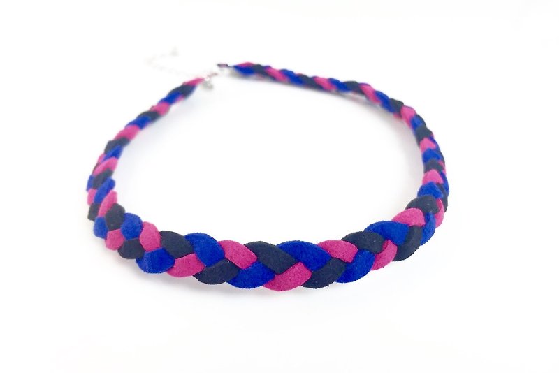 Pink blue black-three-color twist necklace - Necklaces - Genuine Leather Multicolor