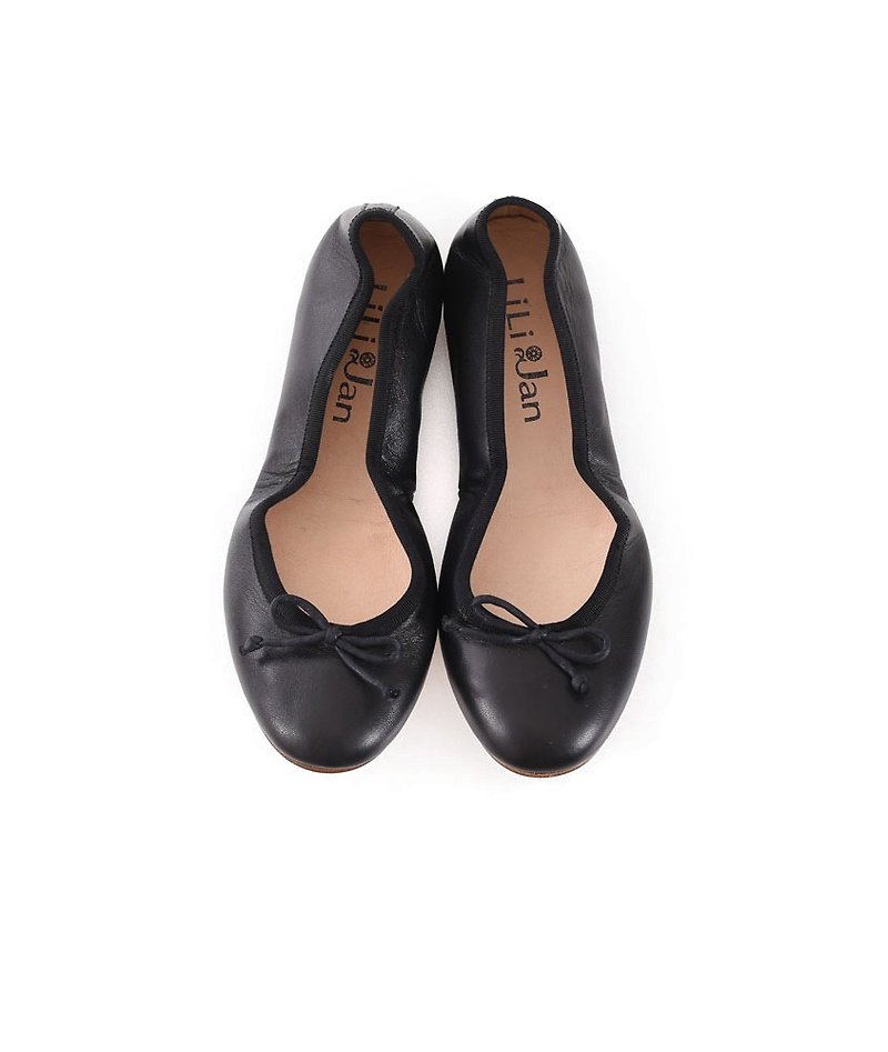 [French yearning] leather folding ballet shoes - classic black