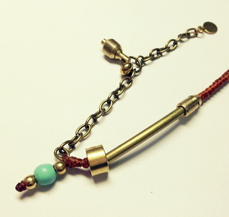 Small turquoise. Brass waxed thread woven bracelet ◆ Sugar Nok ◆ - สร้อยข้อมือ - เครื่องเพชรพลอย สีส้ม