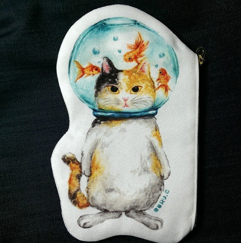 Cat in Goldfish Glass Bowl★Bag / Pencil Case - Toiletry Bags & Pouches - Other Materials Multicolor
