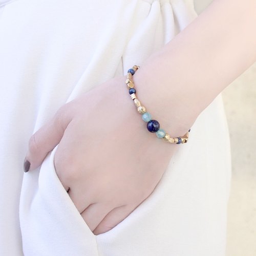 微醺MineHand / 手工飾品設計 雙子女孩 12星座 ◆ green - 天然石 / 青金石 / 日本珠 / 圓紋石 / 黃銅 /手鍊手環禮物客製設計