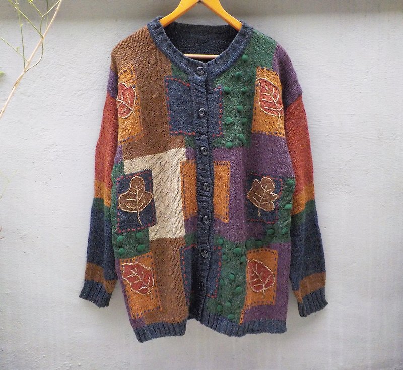 FOAK vintage leaf sweater coat color stitching perspective - Men's Sweaters - Other Materials Multicolor