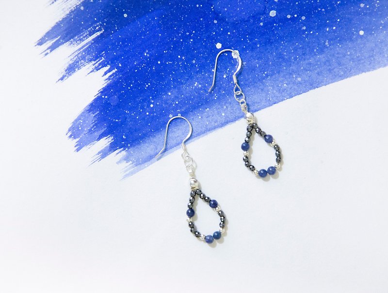 Moonlight Stars / Quiet Night Starry Sky-Natural Stone 925 Silver Earrings - ต่างหู - เครื่องเพชรพลอย สีน้ำเงิน