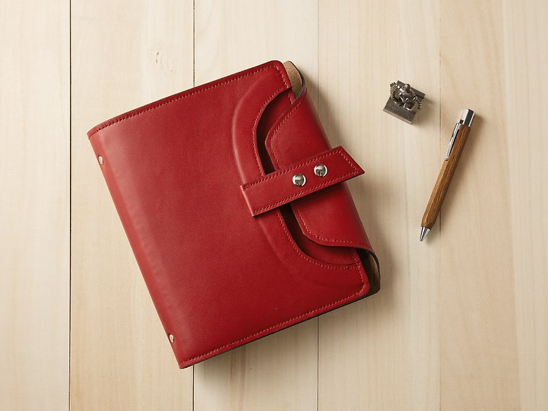Cycle Life series: dark cherry red leather 6-hole A5 loose-leaf notebook (including laser engraving fee) - สมุดบันทึก/สมุดปฏิทิน - หนังแท้ สีแดง