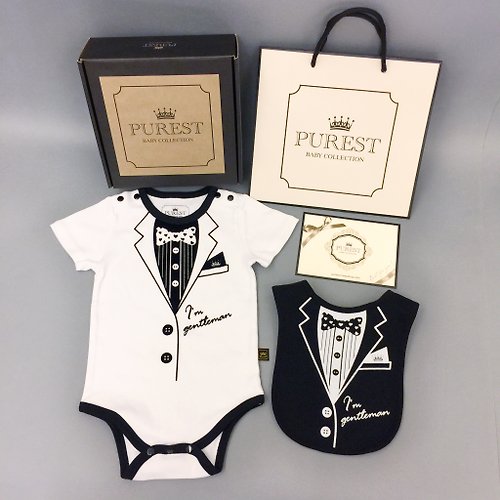 PUREST baby collection PUREST 小紳士 西裝款 短袖 寶寶彌月禮盒組 嬰兒 新生兒 送禮