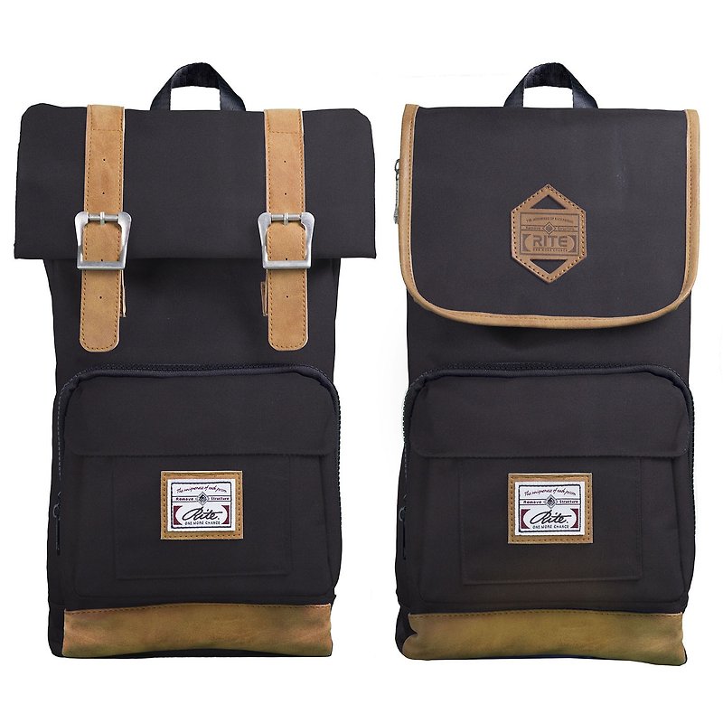 RITE twin package ║ flight bag x vintage bag (M) - nylon black ║ - กระเป๋าแมสเซนเจอร์ - วัสดุกันนำ้ สีดำ