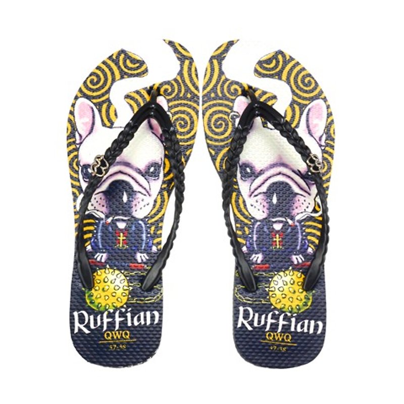 QWQ Creative Design Flip-Flops (No Drills)-Ruffian Dog-Black [STN0321505] - รองเท้าลำลองผู้หญิง - วัสดุกันนำ้ สีดำ