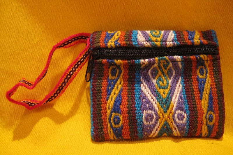 Peruvian vicuna wool fabric weave small package - purple yellow - อื่นๆ - วัสดุอื่นๆ สีน้ำเงิน
