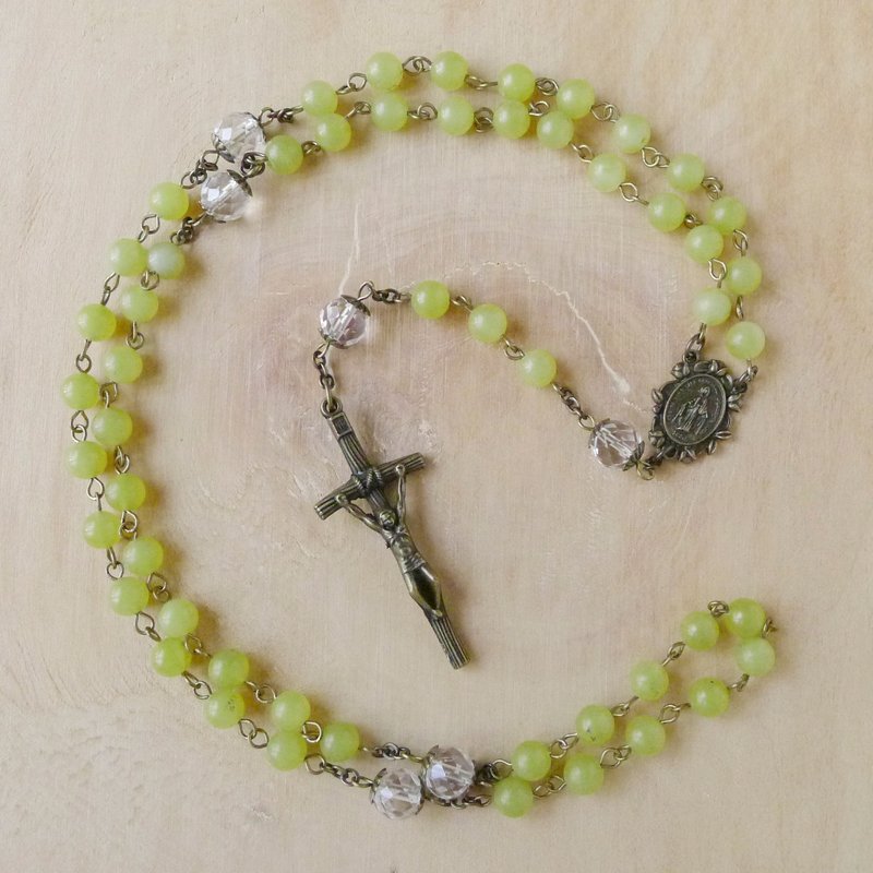 § Rosary § 韓國橄欖玉+白水晶 - 項鍊 - 寶石 綠色