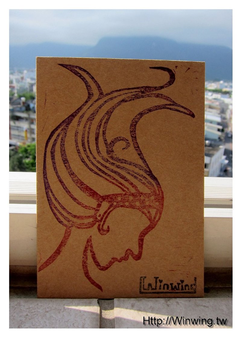 Hair Dance Girl-手彫りクラフト紙ポストカード - カード・はがき - 紙 