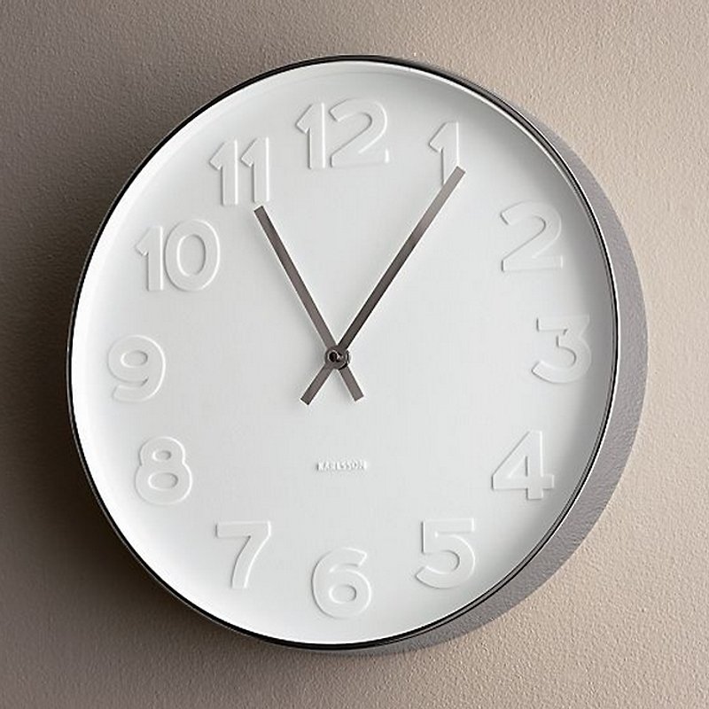 カールソン壁時計Mr.White番号スチールケースオランダカールソン（シルバースチールガラスデジタル時計） - 時計 - 金属 ホワイト