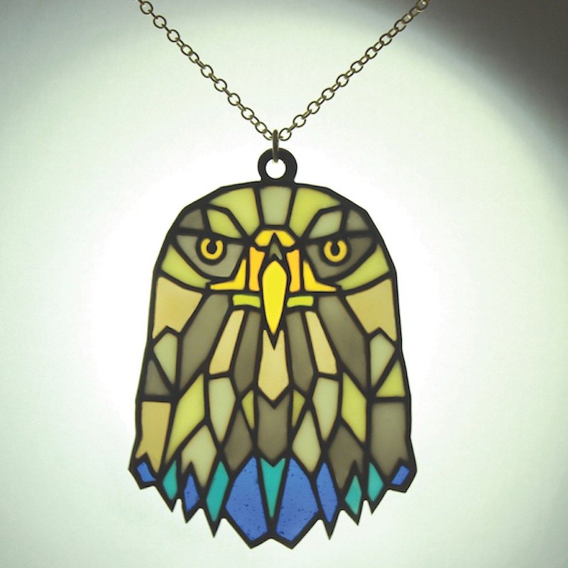 Eagle stained glass necklace in brass and oxidized antique color ,Rocker jewelry ,Skull jewelry,Biker jewelry - 項鍊 - 其他金屬 