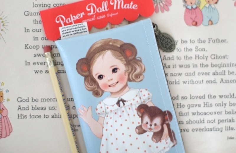 Korea [Afrocat] paper doll mate pencil case3<Alice> storage bag cute retro doll pencil case pencil case - ดินสอ - หนังแท้ สีน้ำเงิน