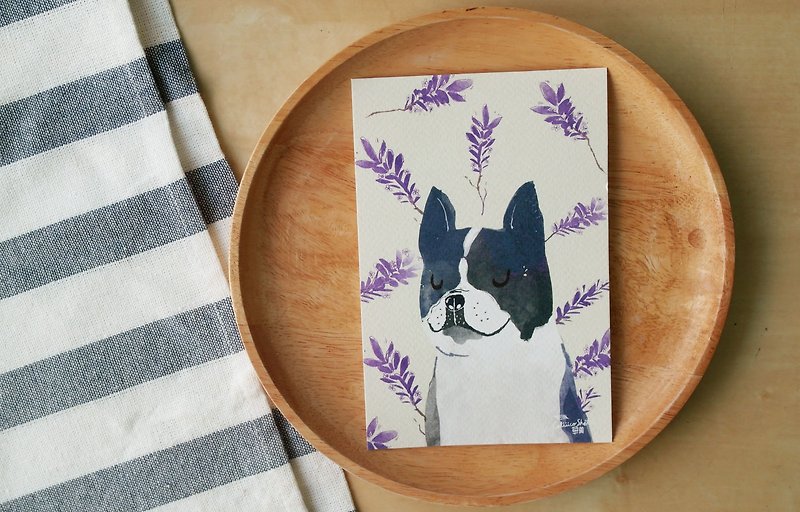 French bull dog lavender illustration postcard 4"x6" - Cards & Postcards - Paper Multicolor