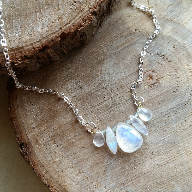 stone no-A-15MM Moonstone 925 silver necklace very rare large-size high-quality blue light moonlight / moon stone necklace a (15MM) (one thing a map) - Necklaces - Paper Blue