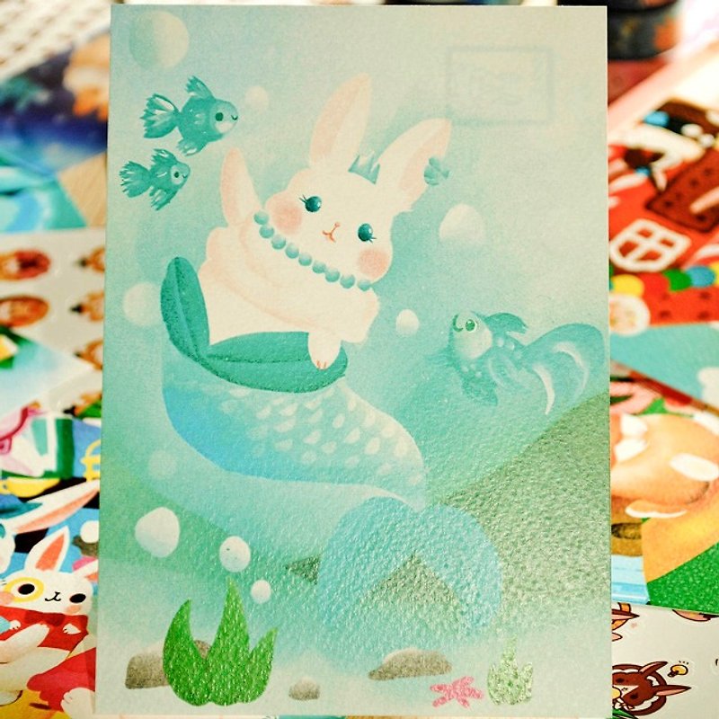 小兔童話明信片_小美兔魚 - 心意卡/卡片 - 紙 藍色