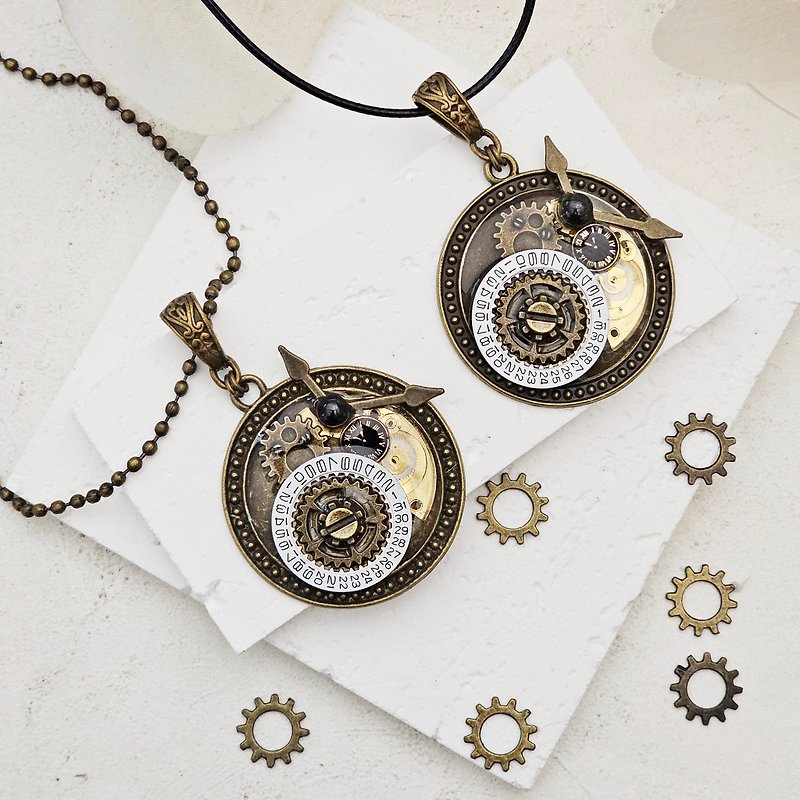 Steampunk. Retro long necklace x calendar plate gear pointer x handmade creation - Necklaces - Other Materials Brown