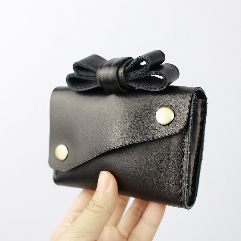 zemoneni 全手作 牛皮 零錢包 卡包 二合一 超大容量 裝飾結款 黑色 - 長短皮夾/錢包 - 真皮 黑色