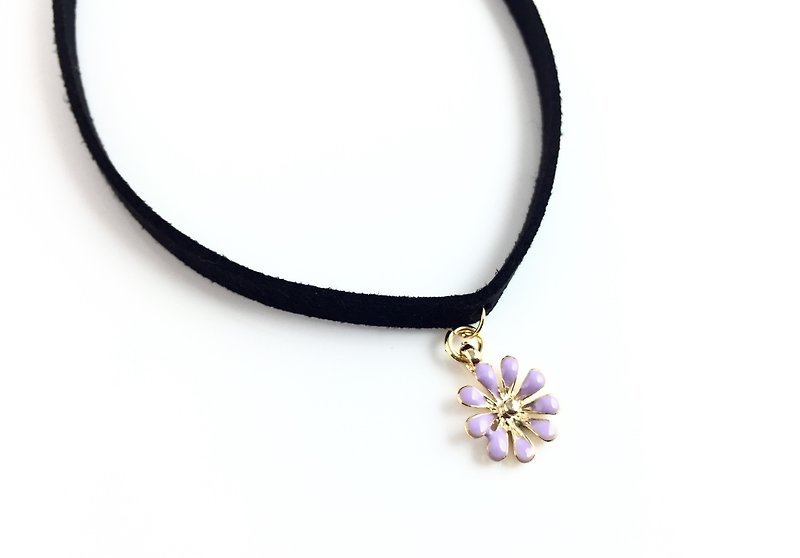 Purple flowers Necklace - Necklaces - Genuine Leather Purple