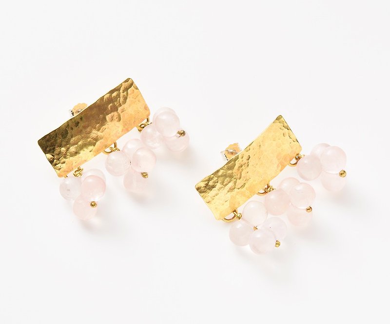 CP37 (Rose Quartz) - Earrings & Clip-ons - Other Metals Pink