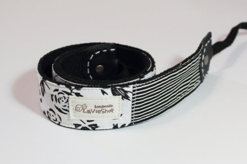 Silhouette Rose (Black) 38mm Handmade Camera strap GF/NEX/DLSR/M43 Customizable - Cameras - Cotton & Hemp Black