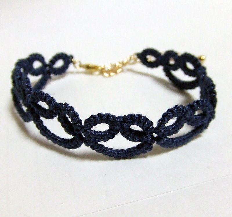 Bracelet Tatting Lace Navy - Bracelets - Cotton & Hemp Blue