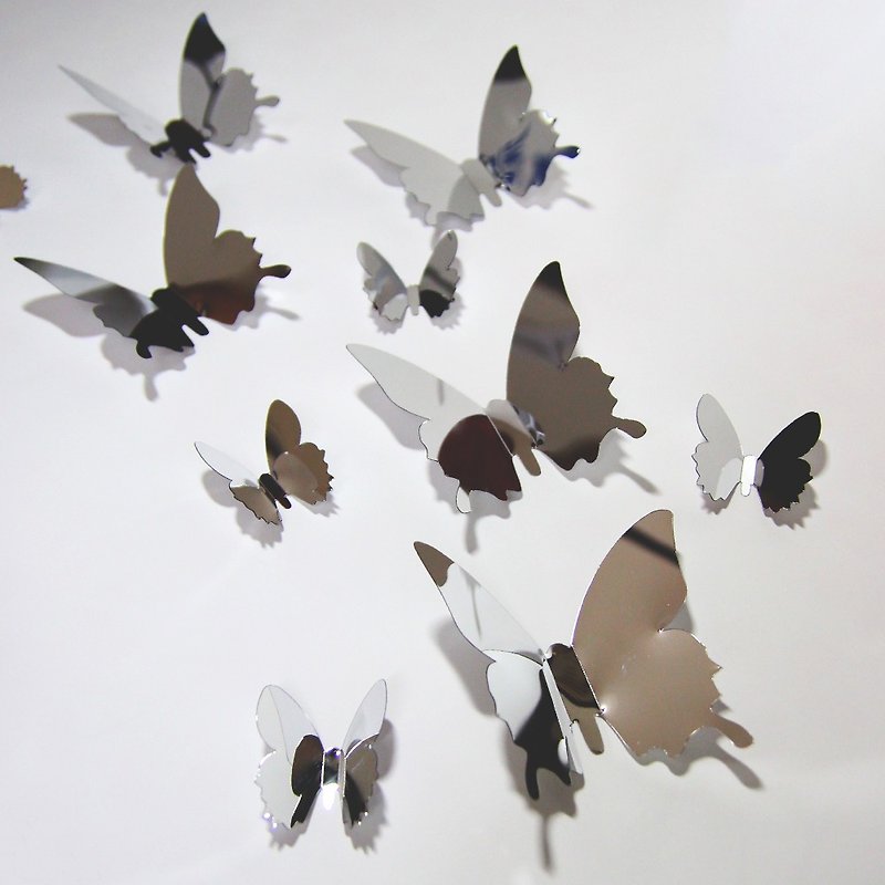 HomePlus 3D Butterfly Mirror 12pcs Wall Stickers Decoration - ตกแต่งผนัง - พลาสติก สีเทา