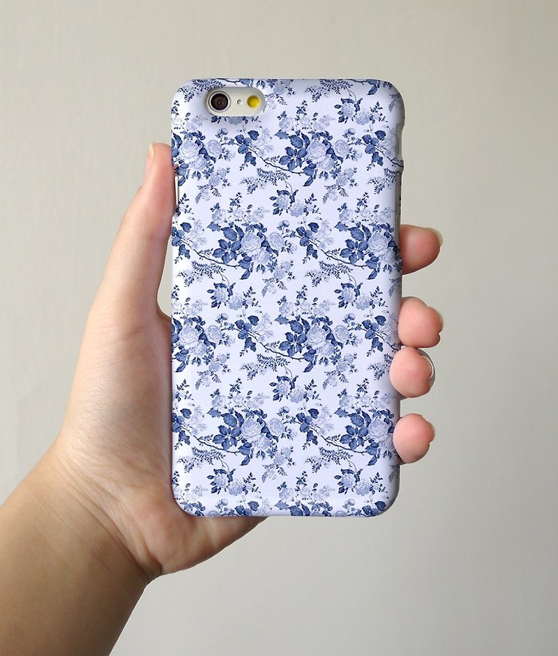 Blue Floral pattern 3D Full Wrap Phone Case, available for  iPhone 7, iPhone 7 Plus, iPhone 6s, iPhone 6s Plus, iPhone 5/5s, iPhone 5c, iPhone 4/4s, Samsung Galaxy S7, S7 Edge, S6 Edge Plus, S6, S6 Edge, S5 S4 S3  Samsung Galaxy Note 5, Note 4, Note 3,  No - อื่นๆ - พลาสติก 