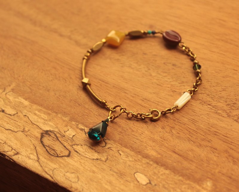 *hippie* Lady Chatterley│Vintage Glam Gemstone Drop Pendant Brass Bracelet - Bracelets - Other Materials Multicolor