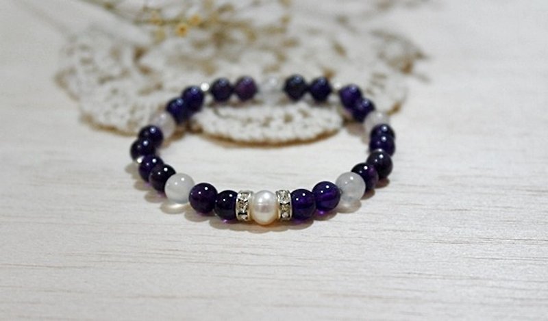 Natural stone elastic bracelet _ X Silver Amethyst Violet Hill # # # # # Pearl Chalcedony # - Bracelets - Gemstone Purple