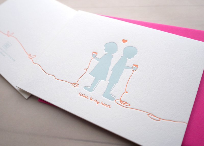 Listen to My Heart - Letterpress Love Card - A Journey of Love - การ์ด/โปสการ์ด - กระดาษ สีส้ม