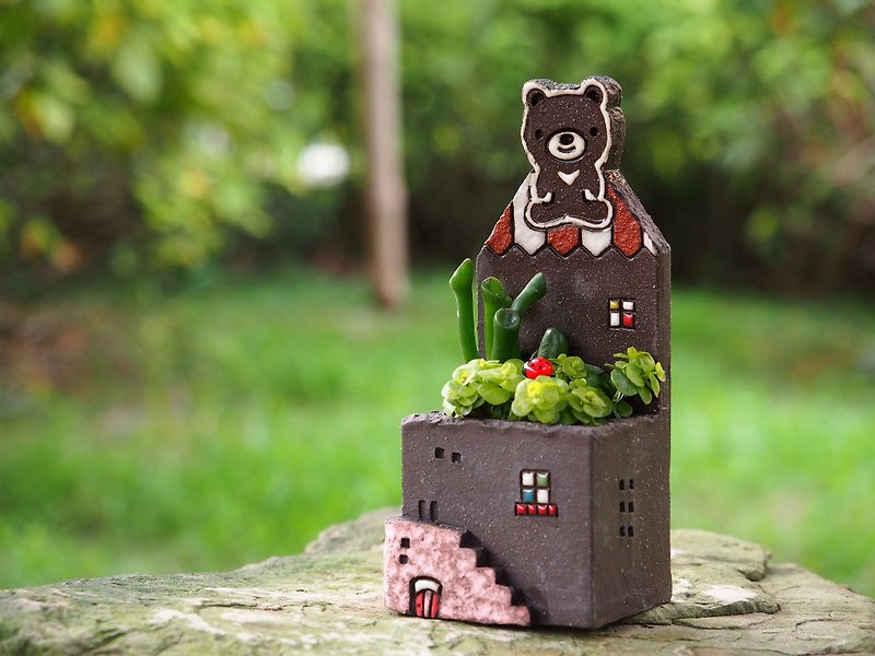 【ガーデンコテージガーデン]タオ手作り - 超かわいい黒荒れ狂う小さな庭（M）/ロックブラック/セラミックハウス - 観葉植物 - その他の素材 