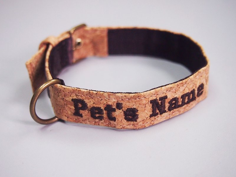 Paralife Personalized Name Cork Pet Collar Dog Cat collars - ปลอกคอ - งานปัก สีนำ้ตาล