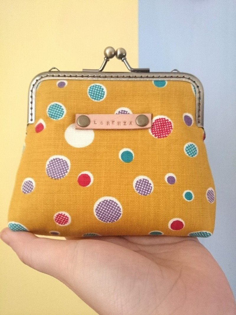 [Ten wooden meters. Lorenza] brass mouth gold bag purse # yellow circle - กระเป๋าใส่เหรียญ - วัสดุอื่นๆ สีเหลือง