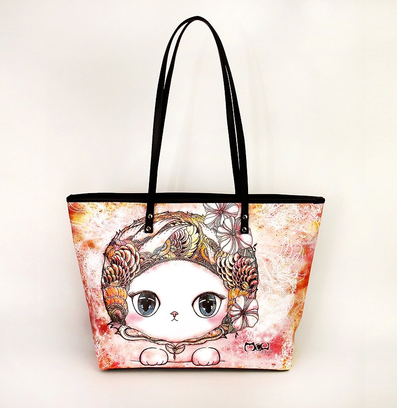 Meow good water repellent colored cat Papa Tote - กระเป๋าแมสเซนเจอร์ - วัสดุกันนำ้ 