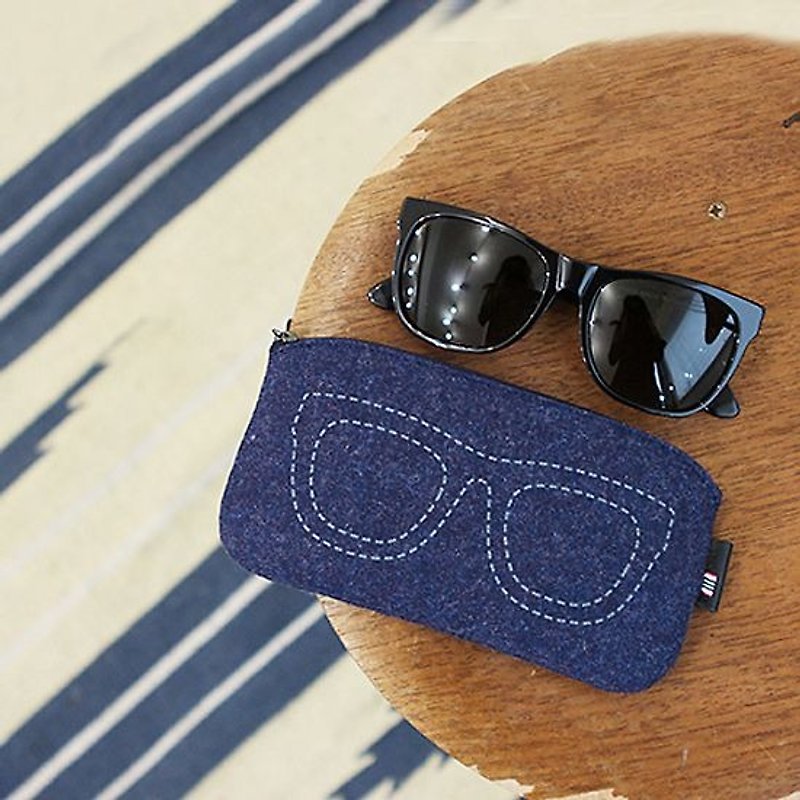 Dessin x indigo- texture felt key ring glasses package V.3- indigo, IDG03869 - Toiletry Bags & Pouches - Other Materials Blue
