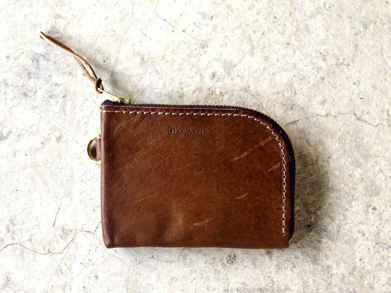 [ weekenlife ] - Leather Coin Purse ( Custom Name ) - Caramel Coffee - Coin Purses - Genuine Leather Brown
