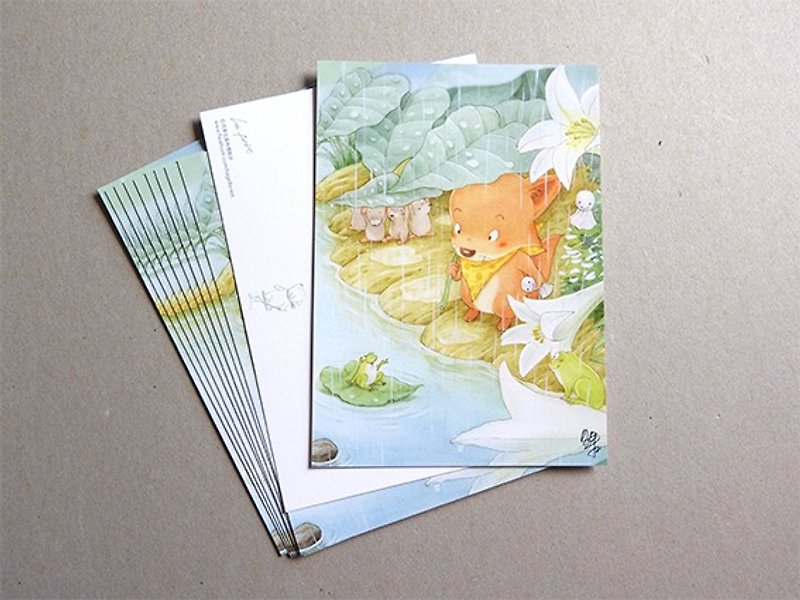 貝果在森林裡散步－小河草弄〔明信片〕 - 卡片/明信片 - 紙 綠色