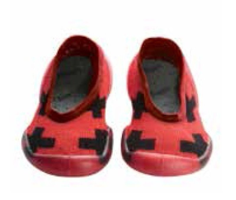 2015 NUNUNU+collegien 紅底十字架平口襪鞋(小孩款) - 男/女童鞋 - 其他材質 紅色