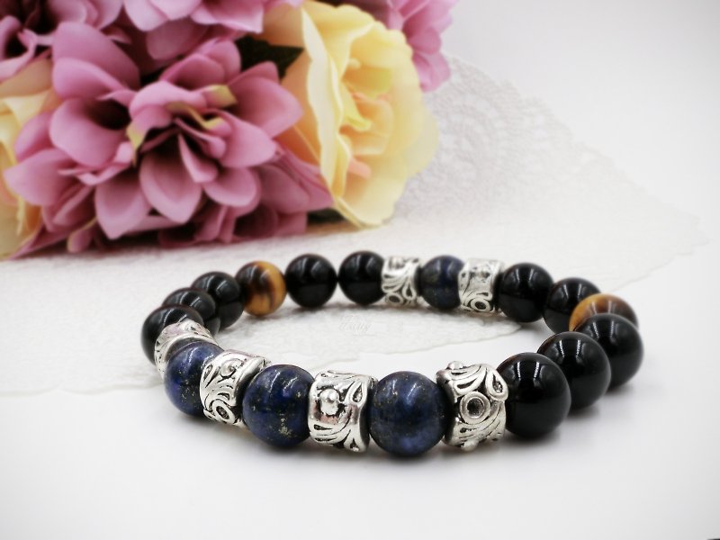 [Give him] gift / lapis lazuli black onyx tiger eye bracelet - สร้อยข้อมือ - เครื่องเพชรพลอย สีน้ำเงิน