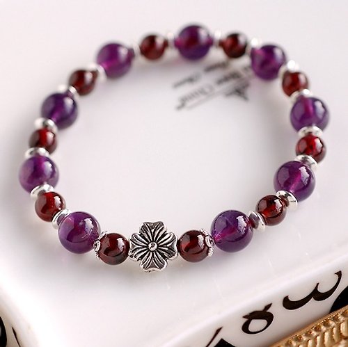 CaWaiiDaisy Handmade Jewelry 紫水晶*紅石榴石純銀花朵手鍊