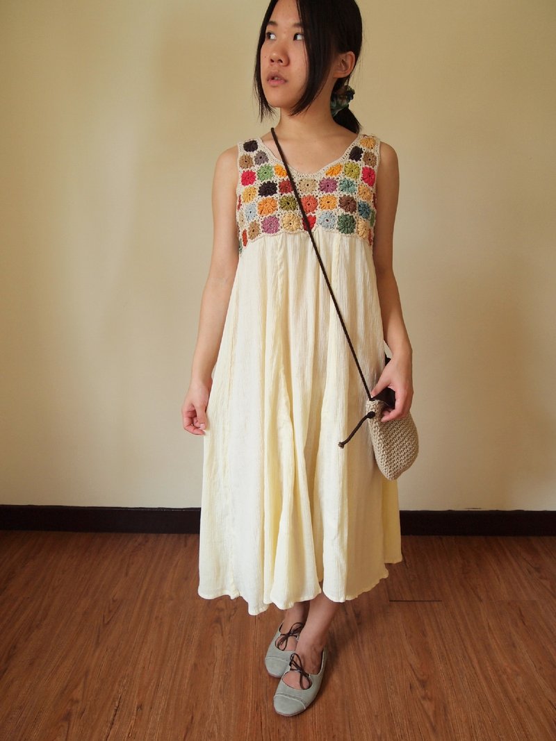 purin select shop colorful knit long dress art (m) - ชุดเดรส - ผ้าฝ้าย/ผ้าลินิน สีทอง