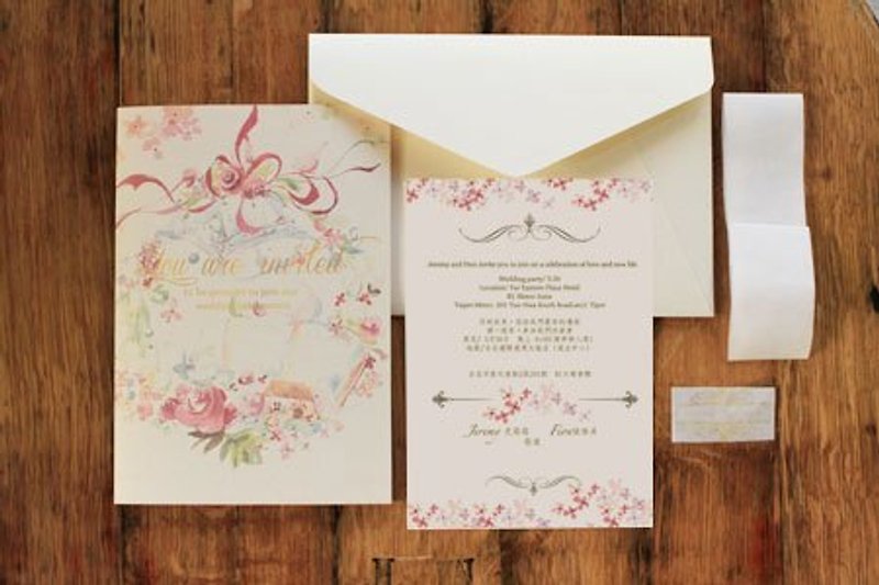 插畫精緻婚卡--粉紫色喜悅（100~200張客製婚卡區） - 心意卡/卡片 - 紙 粉紅色