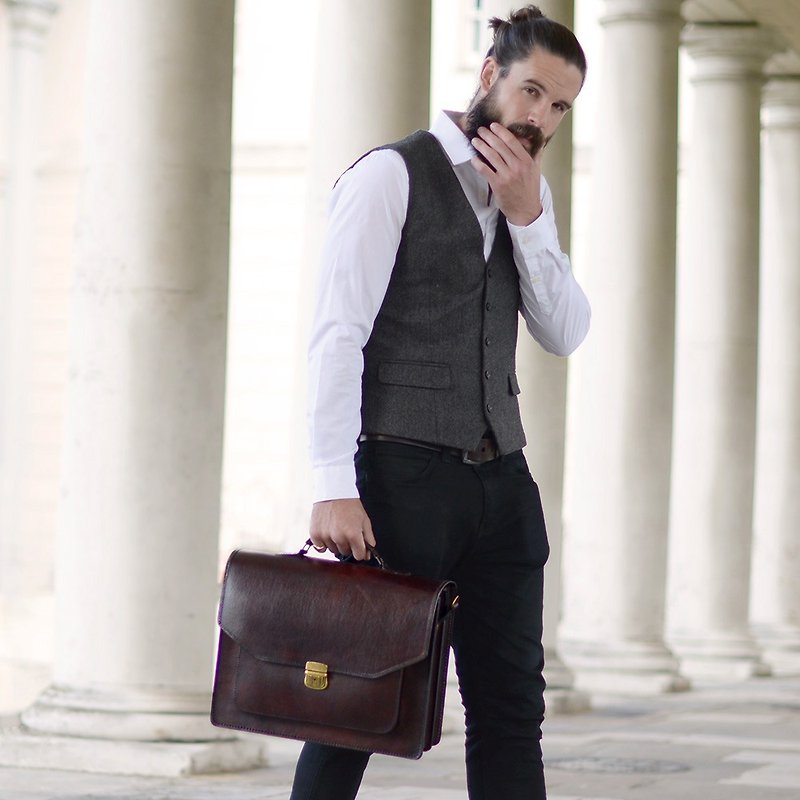 Peter classic leather briefcase - Briefcases & Doctor Bags - Genuine Leather Brown