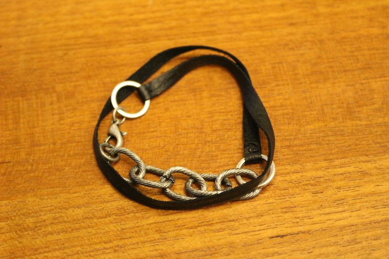 <☞ Hand in Hand ☜>  小羊皮-黑色小羊排 手鏈 (0281) - Bracelets - Genuine Leather Black
