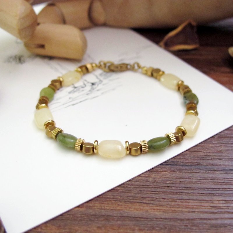 Orange Mu] [MUCHU natural stone brass bracelet / wristband - Bracelets - Gemstone Green