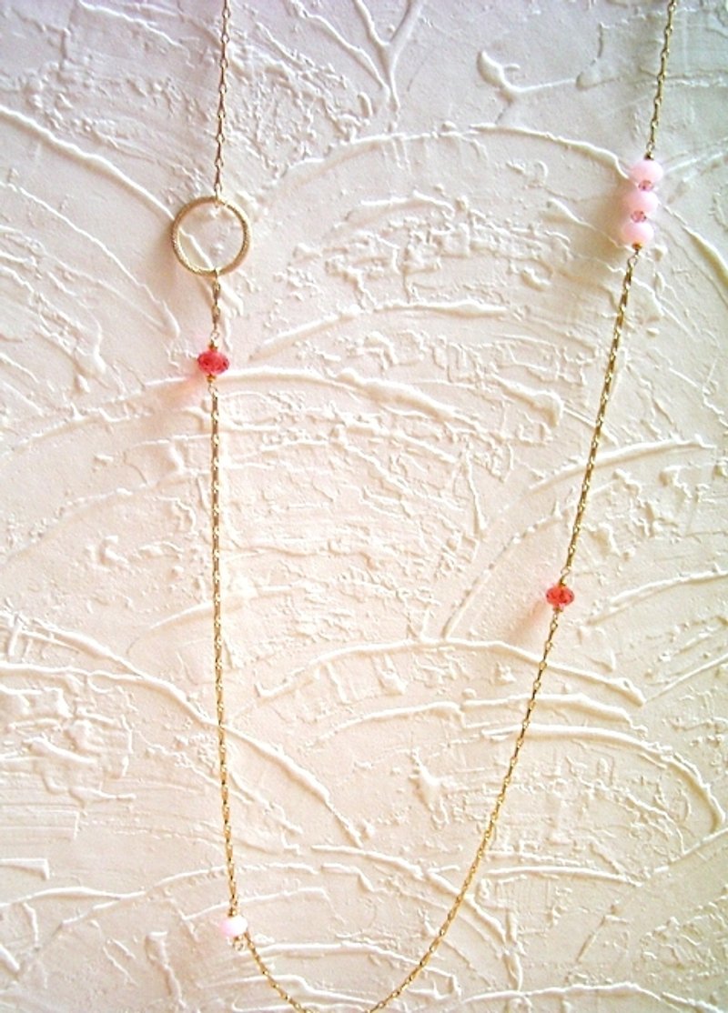 Soft pink Swarovski crystal asymmetric long chain - Necklaces - Other Materials Pink